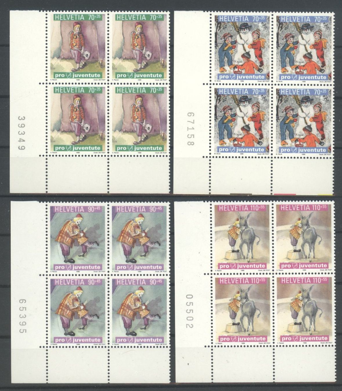Alle Briefmarken: 1999, Pro Juventute, Viererblöcke ** – Gebraucht aus Willisau von Vollstempel
