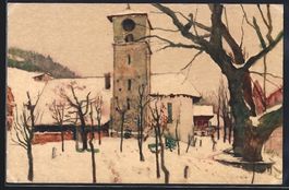 Adelboden, Kirche und Baum im Schnee