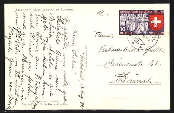 Cartoline postali: Walchwil am Zugersee, Ferienheim Aesch – Usato da Berlin venduto da bartko-reher 1
