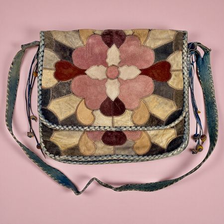 Sac à main vintage bohème CHAR daim et cuir, patchwork 1960s