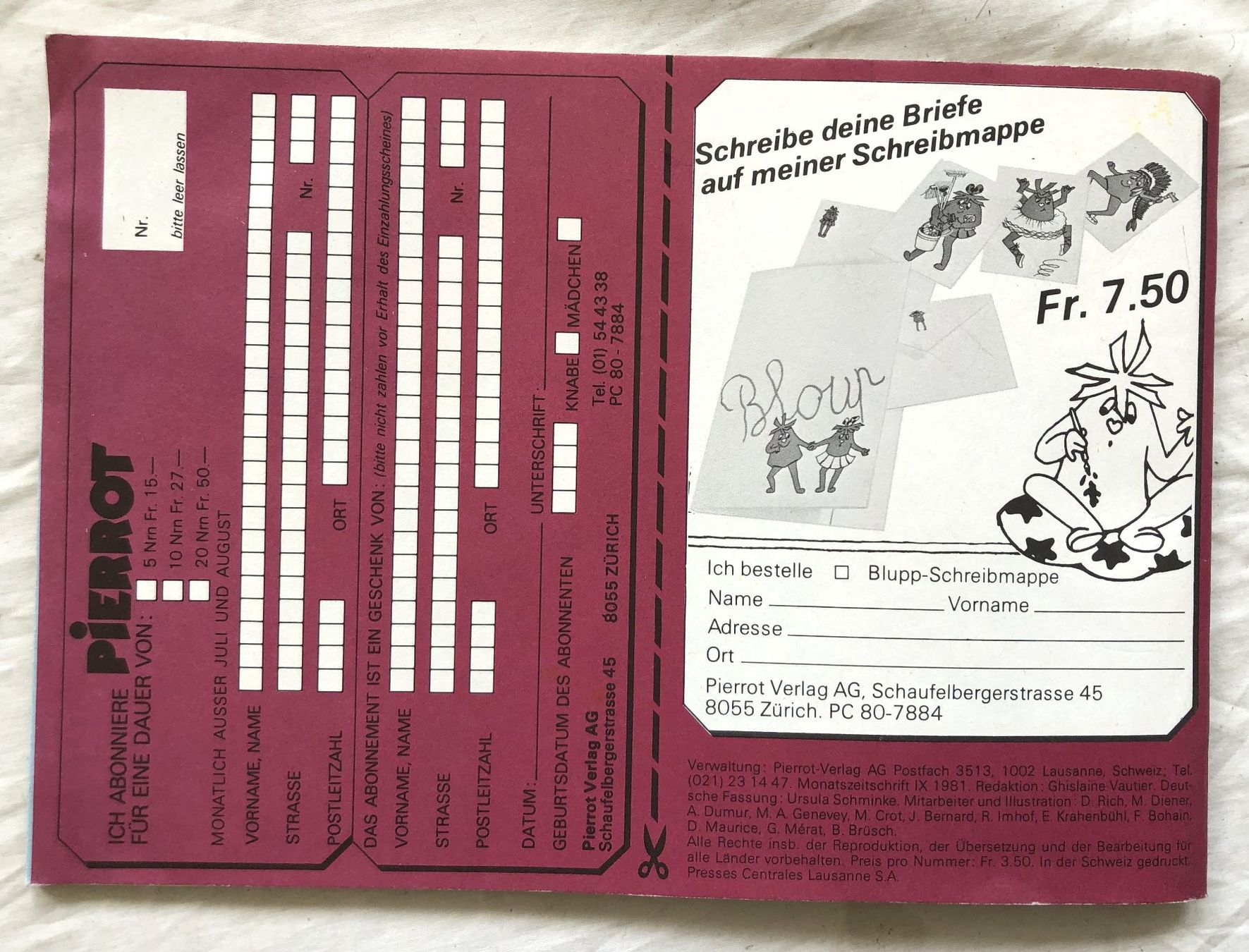 Riviste & Magazine: Pierrot - Monatszeitschrift - Nr.91 - Bastelheft - 1981 – Usato da Schaffhausen venduto da durruti 3