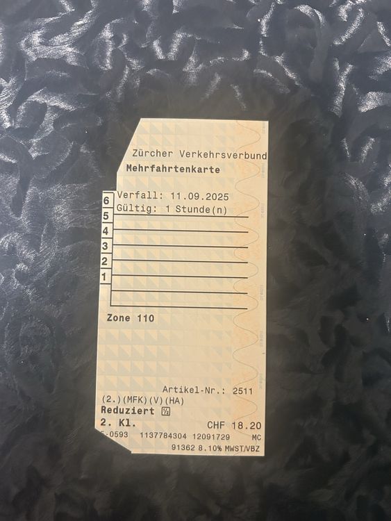 ZVV Mehrfahrtenkarte, Zone 110, 6 Fahrten, Halbtax (Neu (gemäss ...