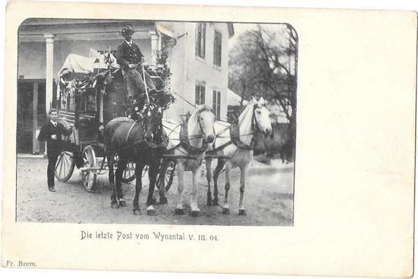 Cartoline postali: Die letzte Post vom Wynental 5.3.1904 grosse Postkutsche – Usato da Olten venduto da clotaldi