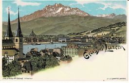 Gruss aus LUZERN LU sehr schöne Schlumpf-Litho um 1900!