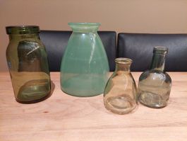 4er Set Glasvasen in Grüntönen