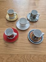 5er Set Espresso Tassen mit Untertassen, Vintage, bunte Must