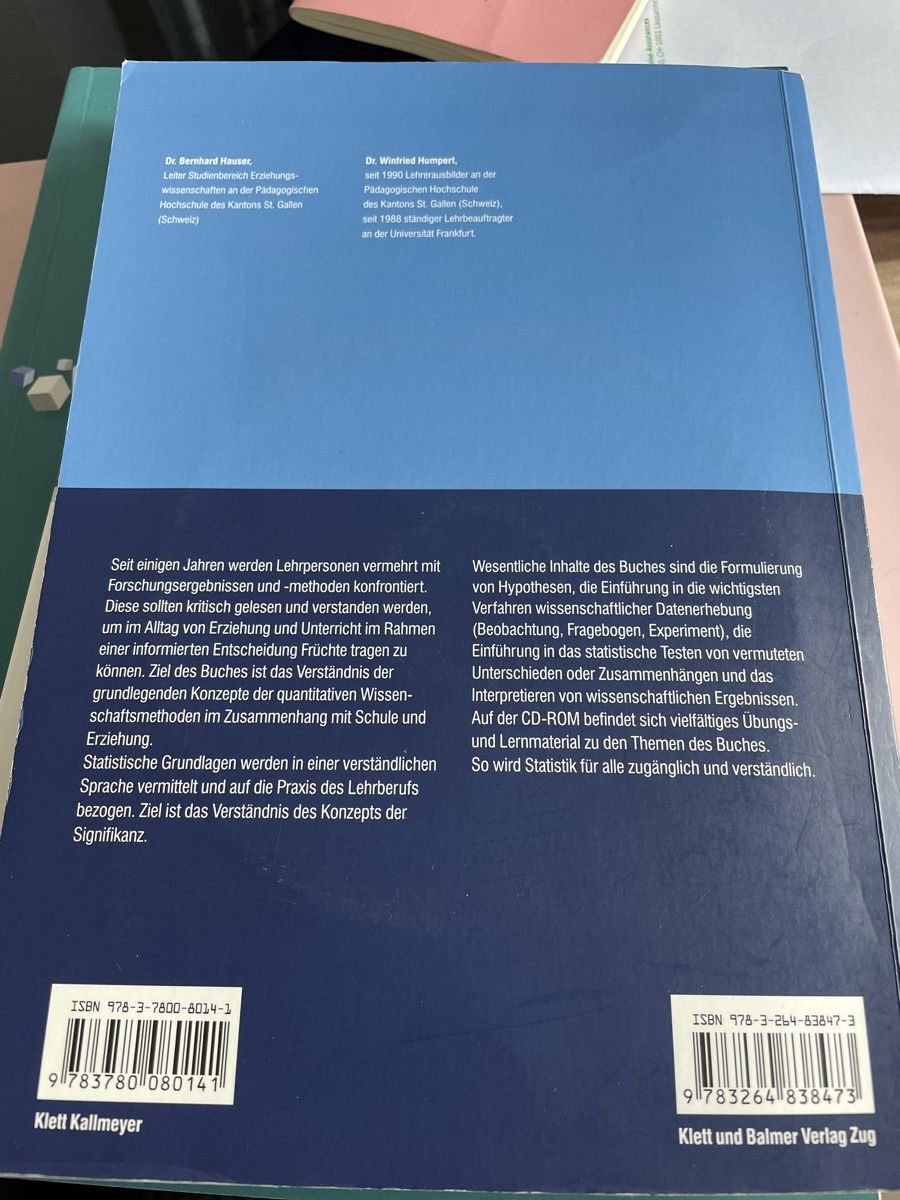 Libri: signifikant? Einführung in statistische Methoden – Nuovo (secondo la descrizione) da Rorschach venduto da Inaya03 2