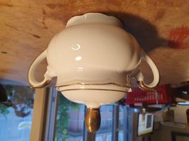 Zuckerdose weiss emailliert mit Goldrand
