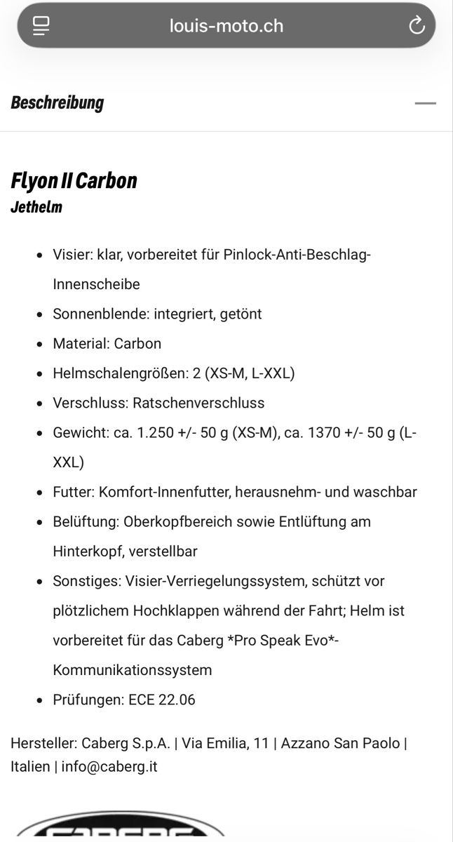 Caschi & visiere: Jethelm / Motorradhelm Caberg Flyon II Carbon Gr. M – Nuovo (secondo la descrizione) da Steffisburg venduto da lovelyunique 8