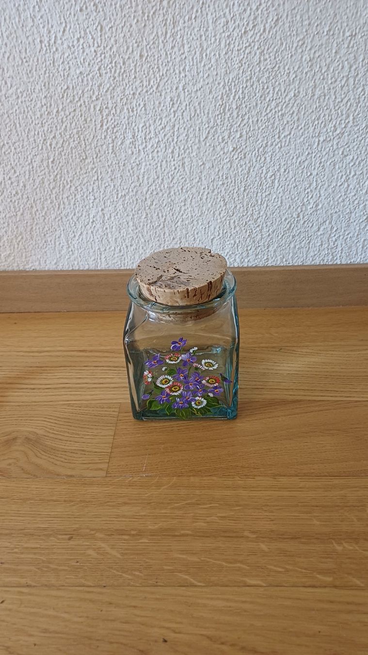 Alle Dekorationen: Glasdose mit Blumenmuster, Handbemalt, Vintage Look – Gebraucht aus Oberneunforn von Bumbam 1
