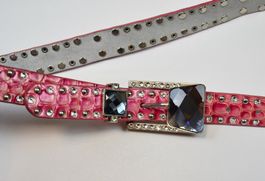 lässige Damen Gürtel mit Metall, Strassstein /pink/Gr.95/Neu