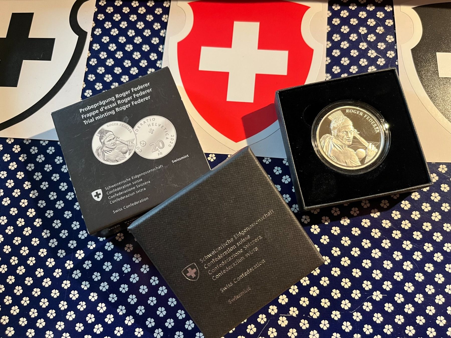 Tutti le monete: Probeprägung PP / 20 Fr. Silbermünze Roger Federer – Nuovo e nell'imballaggio originale da Arch venduto da Liam1919