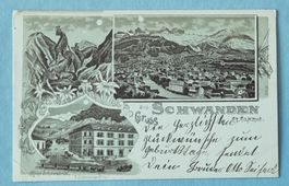 Schwanden (GL) - Dampfzug beim Schwanderhof - Litho