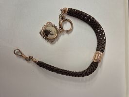 Antike Haarkette, Golddoublé, für Taschenuhr, 2. Biedermeier