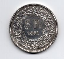 (1232) CH, 5 Franken 1851, top stgl