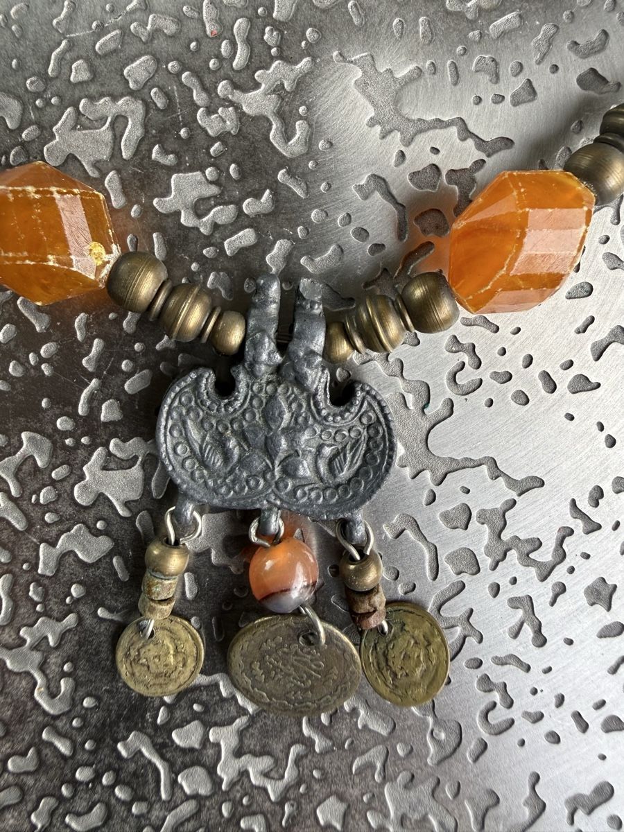 Catenine: Beduinenkette antik, Silber, Bernsteinfarbene Steine – Usato da Richterswil venduto da Solemare47Nicole 1