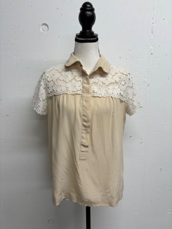 Weekend Max Mara Bluse mit Spitze beige Gr. 38 Seide