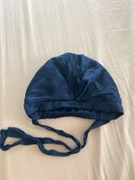 Schlafhaube Seide dunkelblau mit Bindeband