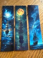 3x Lesezeichen-Buchzeichen-Segelschiff-Meer-Nacht-Ferne-See