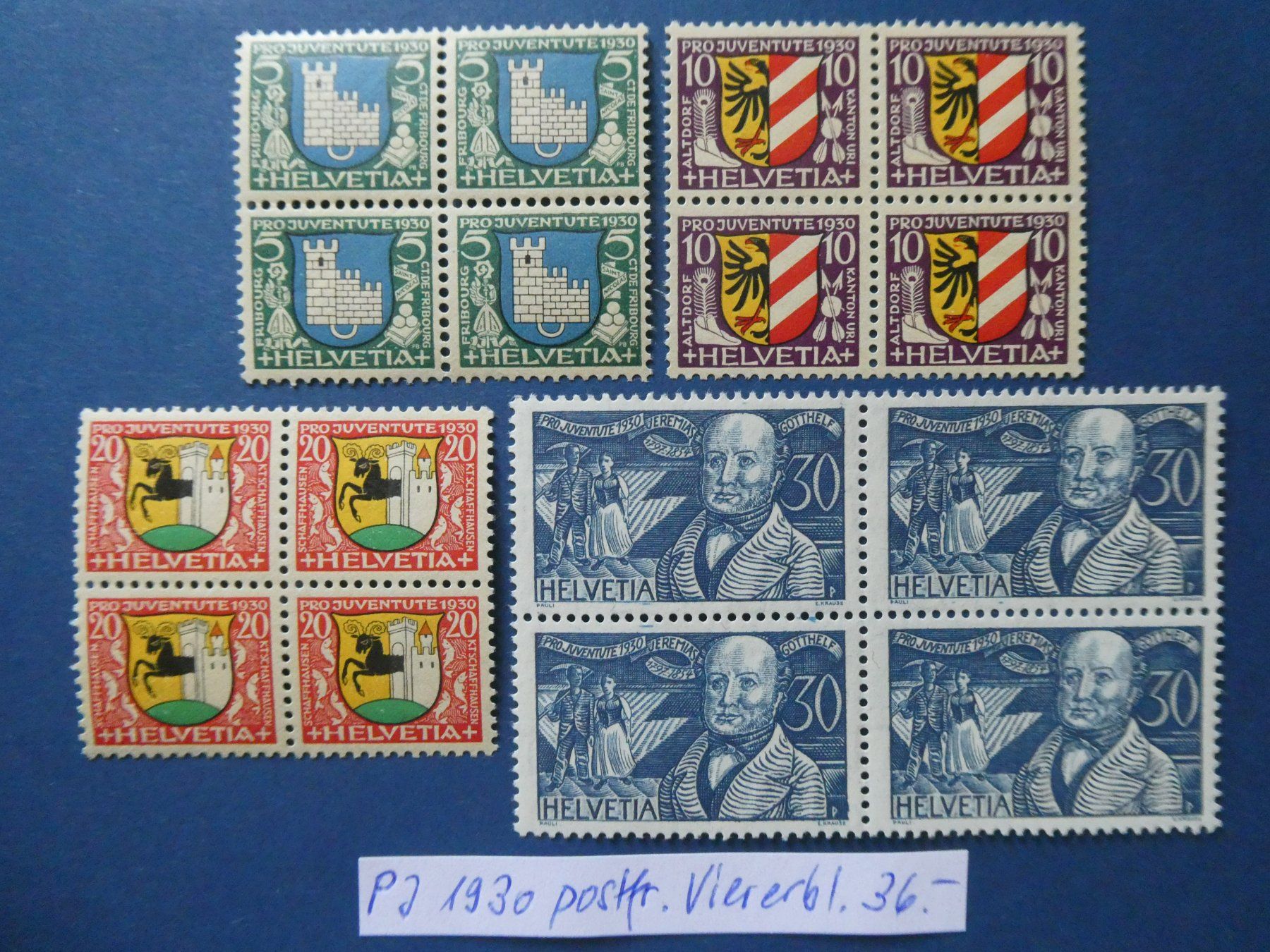 Tutti i francobolli: PJ 1930 postfrische ** Viererblöcke – Usato da Lausen venduto da Herbamare01