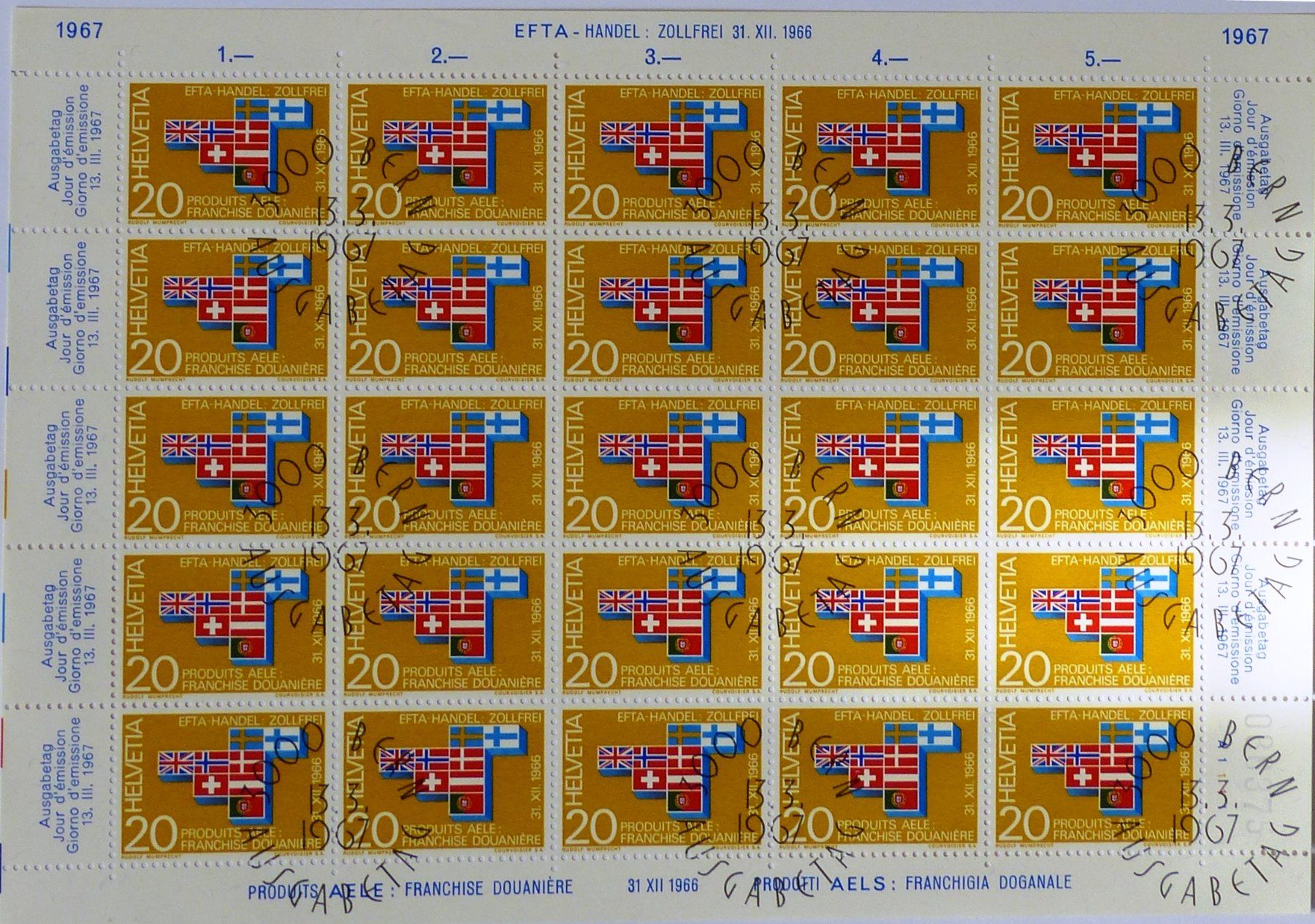 Tutti i francobolli: Werbemarken I 1967 Bogen Ersttagsstempel – Usato da Jona venduto da LWF01 1