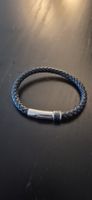 Bracelet cuir tressé noir fermoir aimanté argenté homme