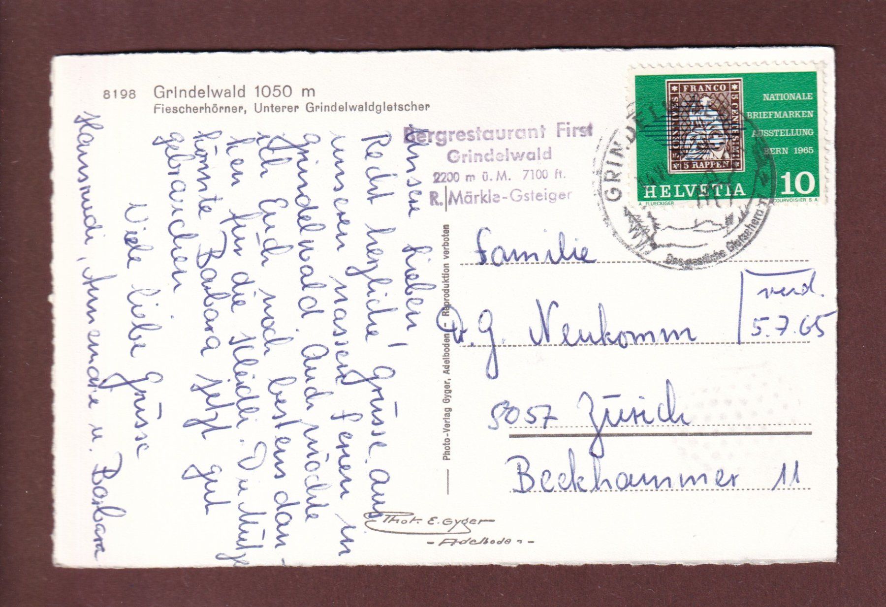 Cartoline postali: GRINDELWALD - Teil mit Kirche - 1965 – Usato da Pully venduto da nicecards 1