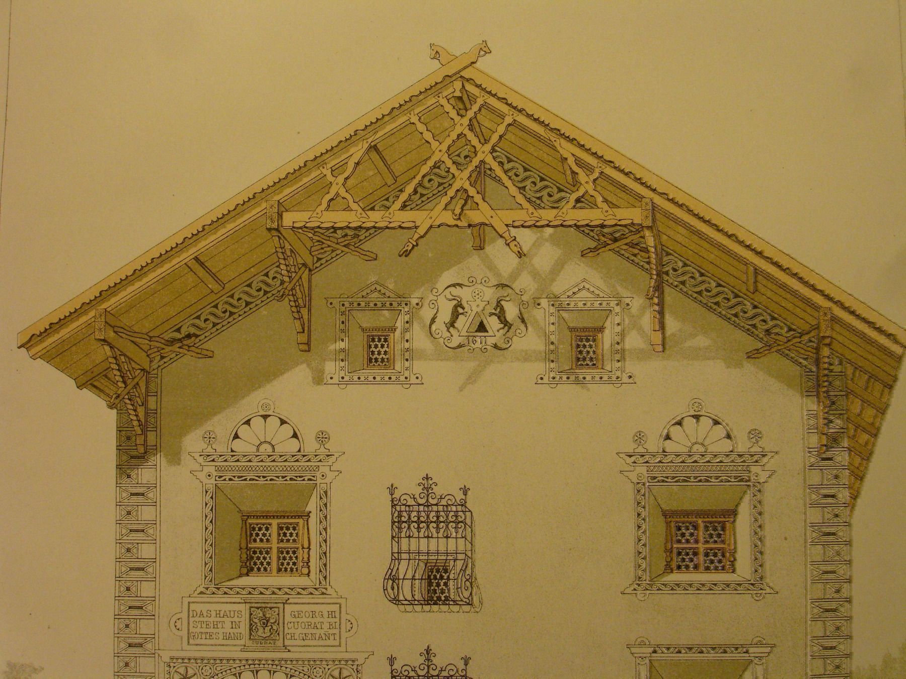 Grafica & Litografie: LAVIN, LITHOGRAPHIE 1886,  HAUS CUORAT – Usato da Grüningen venduto da Kartensammler 2