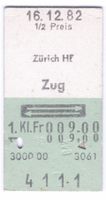Billette Zürich HB – Zug