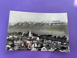 Lausanne mit See und Bergen, alte Ak, 1957