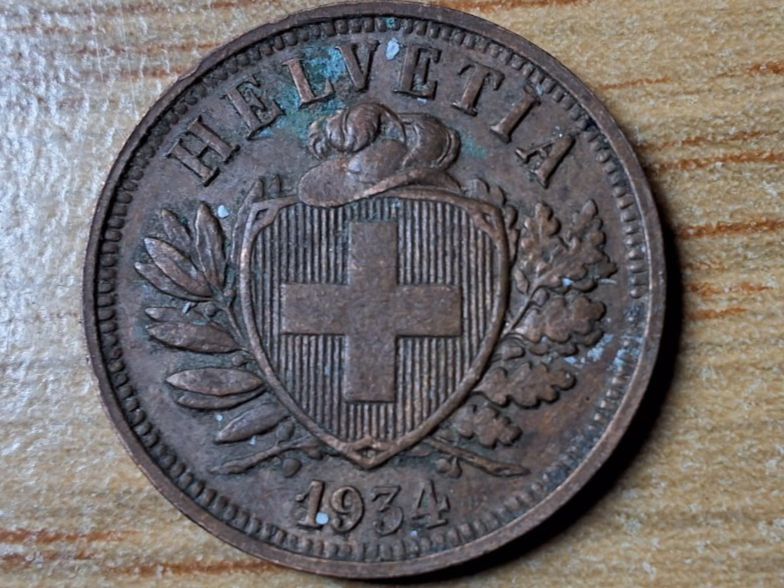 Alle Münzen: 2 Rappen 1934 - Selten! – Gebraucht aus Münchenstein von purbach1 2