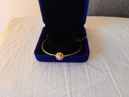 Bracelet doré délicat avec boîte bleue élégante!