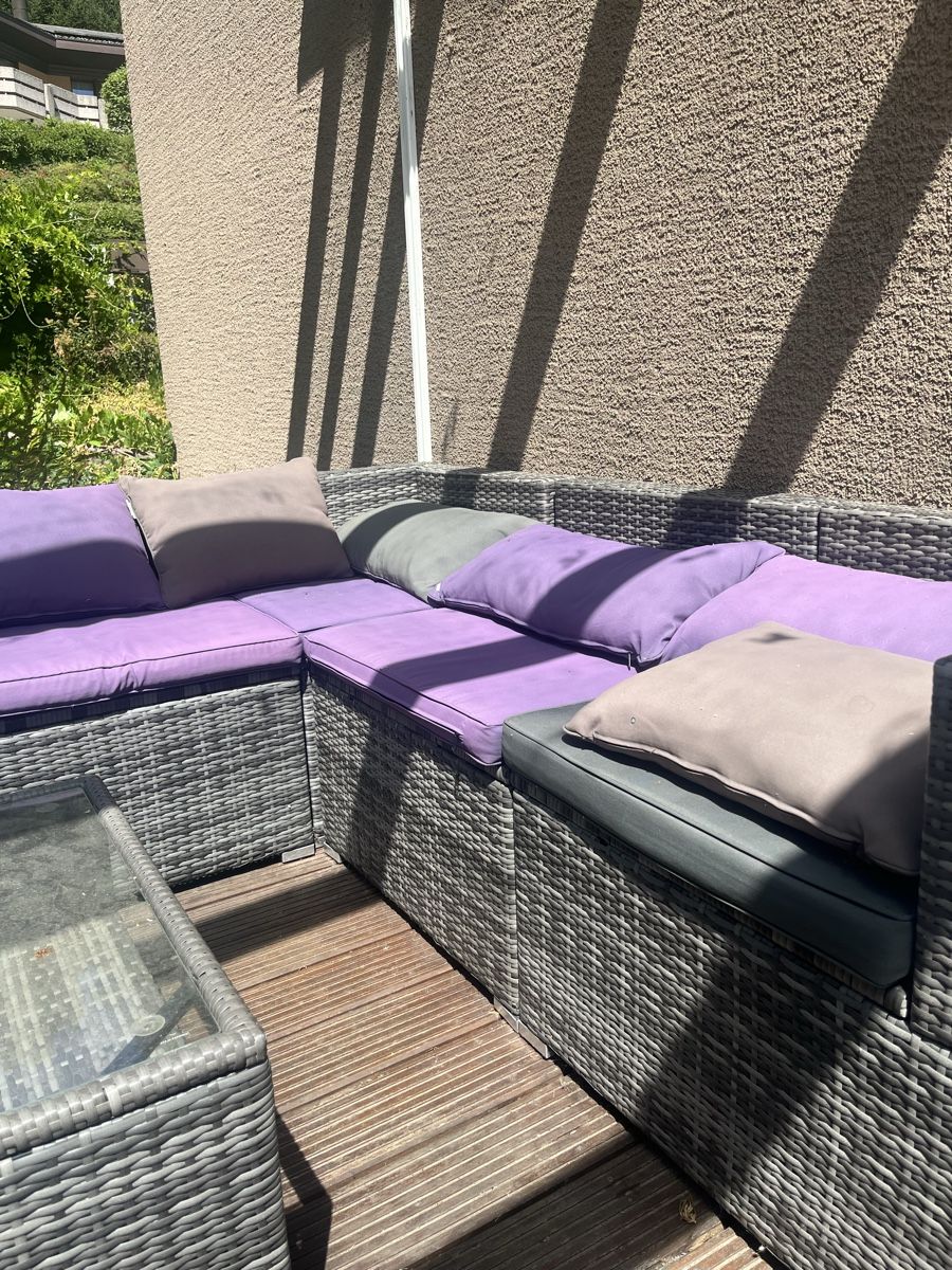 Divani: Polyrattan Gartensitzgruppe, Lounge Set, 9-teilig, grau – Usato da Hinterkappelen venduto da J0achim 1
