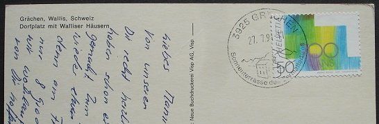 Cartoline postali: GRÄCHEN Dorfplatz mit Walliser Häusern – Usato da Jona venduto da philajona 1
