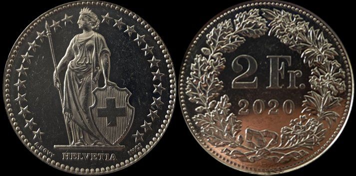 Alle Münzen: 2 francs Helvetia 2020 – Gebraucht aus Prangins von Timband 2