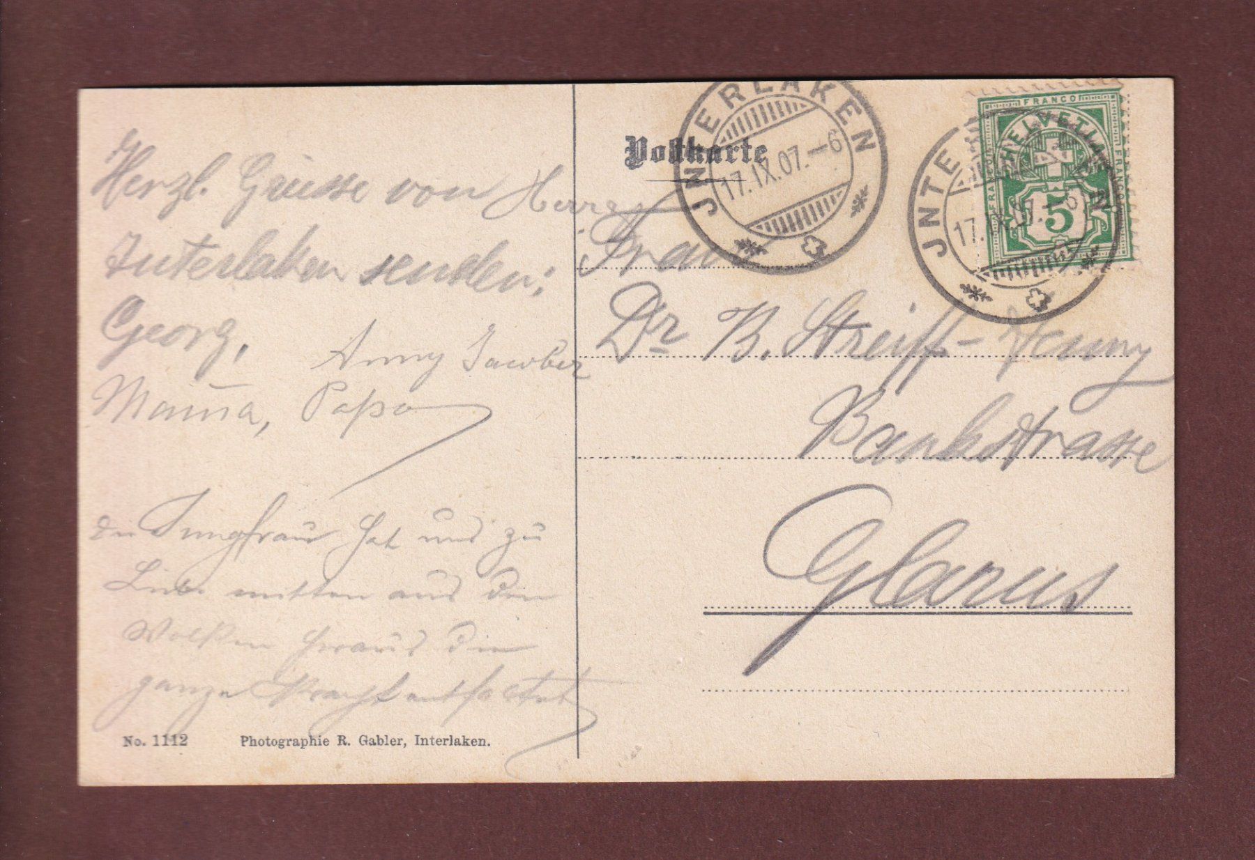 Cartoline postali: INTERLAKEN - Jungfrau - 1907 – Usato da Pully venduto da nicecards 1