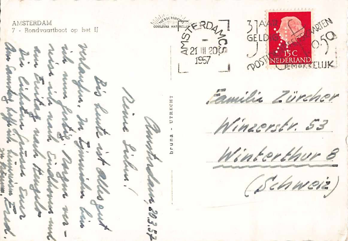Cartoline postali: uralte Ansichtskarte AMSTERDAM mit PERFIN-Briefmarke! – Usato da Winterthur venduto da SchatzchischtliWinti 1