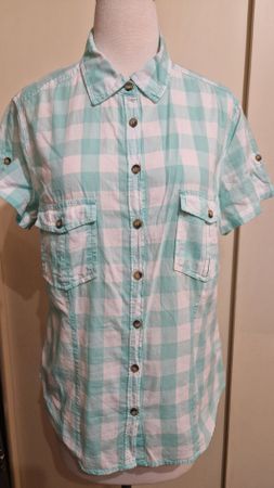 Sommerbluse, türkis-weiss kariert, Gr. 44