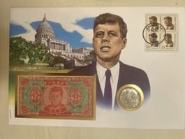 Banknotenbrief mit SilberMünze Kennedy