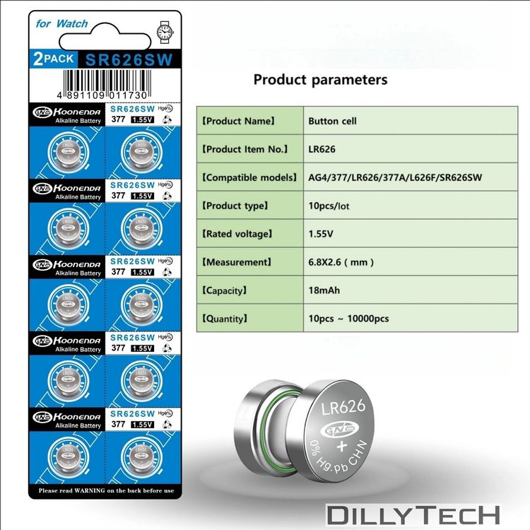 Caricatori & Batterie: Koonenda AG4, SR626SW, 377 Knopfzellenbatterie - 4 Stk. – Nuovo e nell'imballaggio originale da Erlenbach ZH venduto da dillytech.ch 3