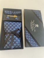 Krawatten Set mit Manschettenknöpfen und Einstecktuch blau