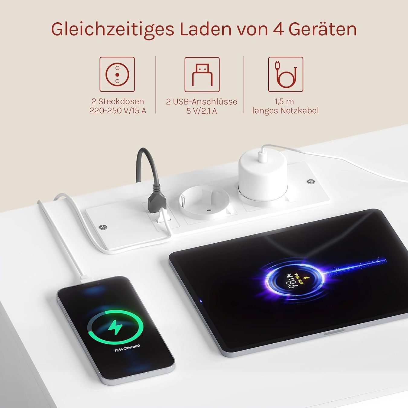 Nachttische: Nachttisch 2er-Set mit Steckdose und LED-Licht Weiss – Neu und originalverpackt aus Schaffhausen von Gipfelgut 3