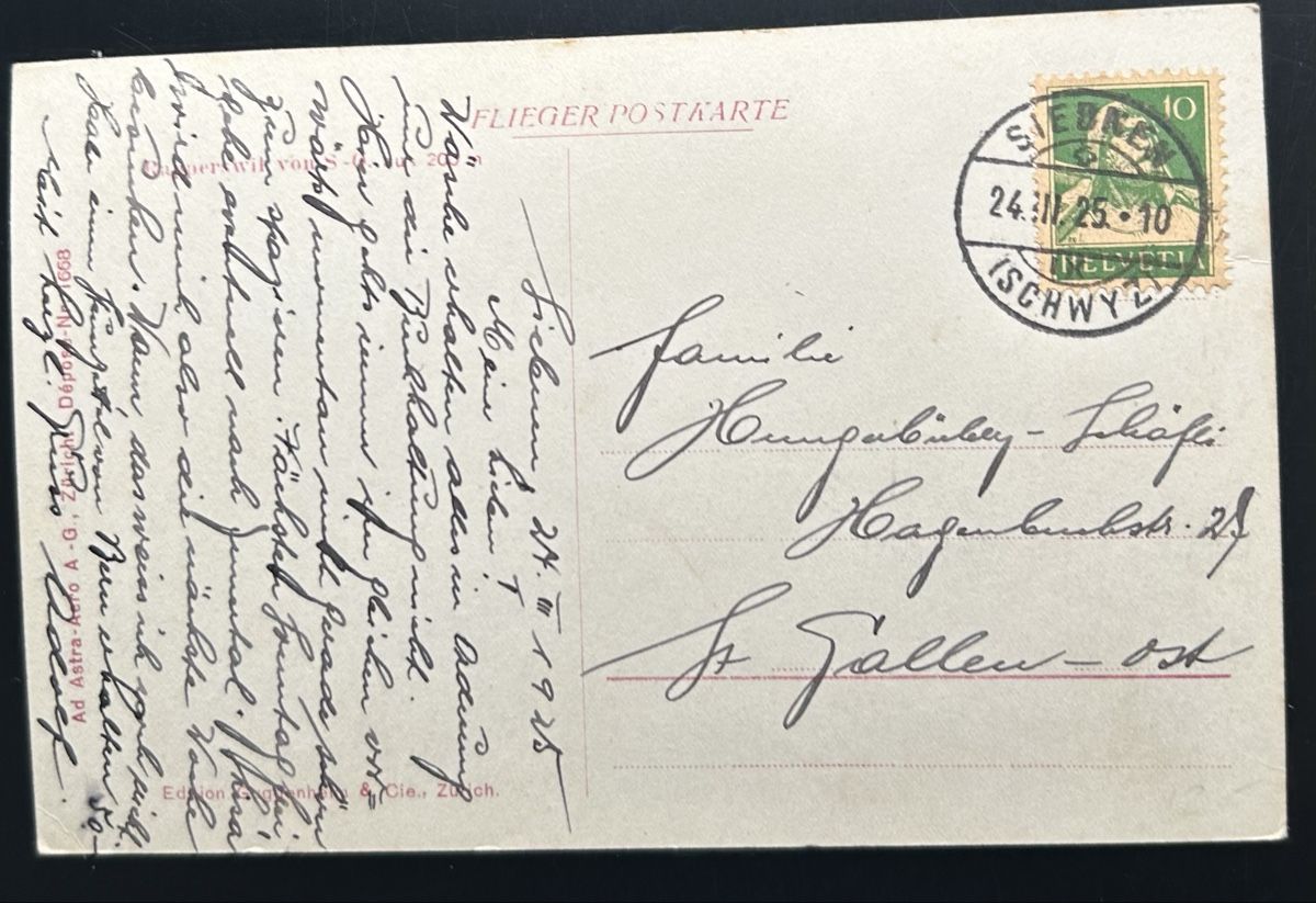 Cartoline postali: Fliegerpostkarte Rapperswil  – Usato da Horw venduto da Tellbub 1