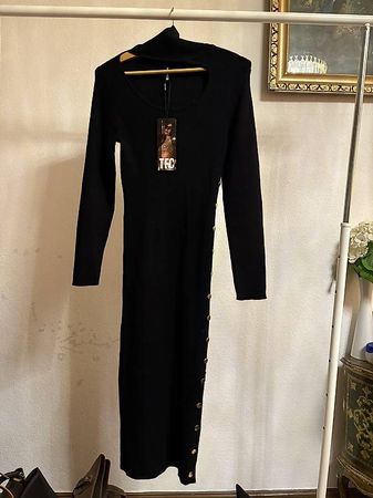TEC black maxi dress with gold buttons 