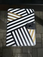 Stylish Striped Card Holder - Black, White & Gold Design