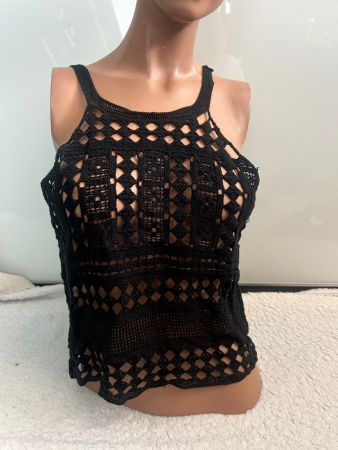 Sexy Top HÄKELTOP Schwarz Durchsichtig Gr M NEU Gratis Versa