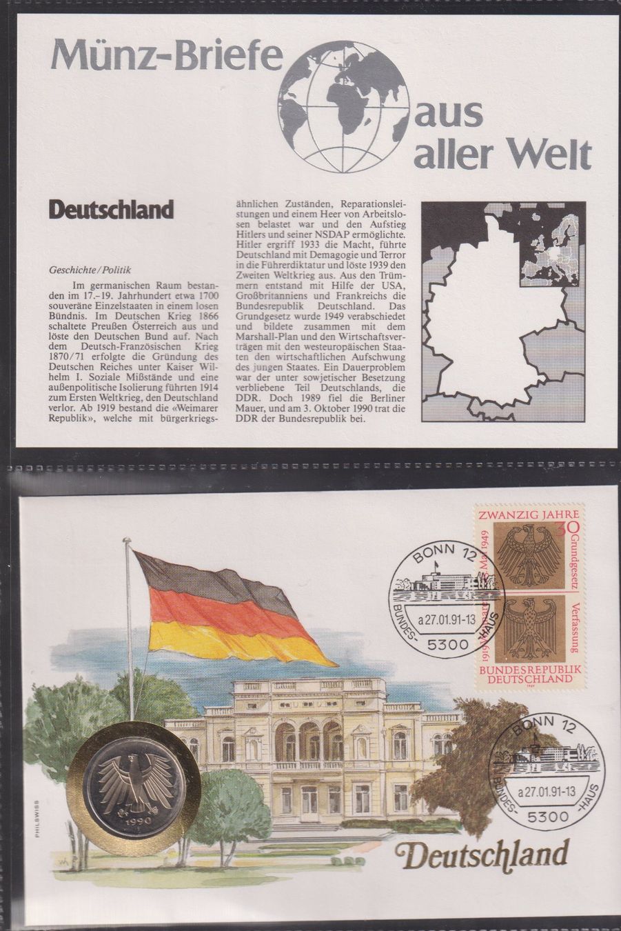 Alle Münzen: Numisbrief "Deutschland" mit 5-DM-Münze 1990 – Gebraucht aus Koblenz von Boerse6