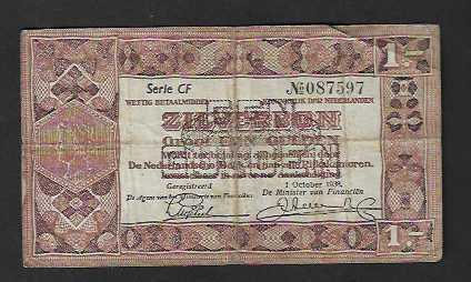 Banconote: Olanda  1    Gulden  1938  Gebraucht – Usato da Gordola venduto da coinsandnotes
