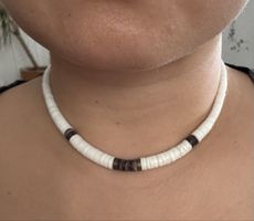 Vintage pukka shell necklace with metal beads