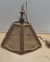 Rustikale Vintage-Deckenlampe m. Holzrahmen und Strukturglas